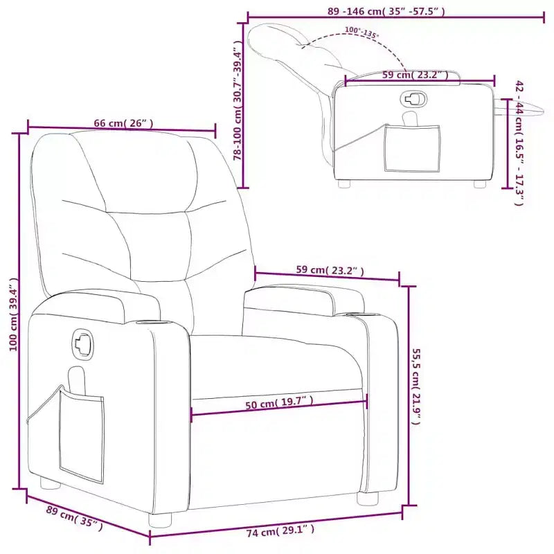 vidaXL Fauteuil inclinable en tissu crème - Massage vibrant 6 points, dossier et repose-pieds réglables