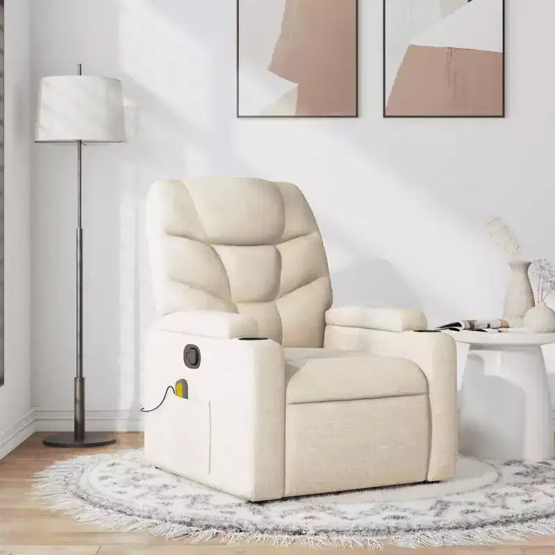 vidaXL Fauteuil inclinable en tissu crème - Massage vibrant 6 points, dossier et repose-pieds réglables