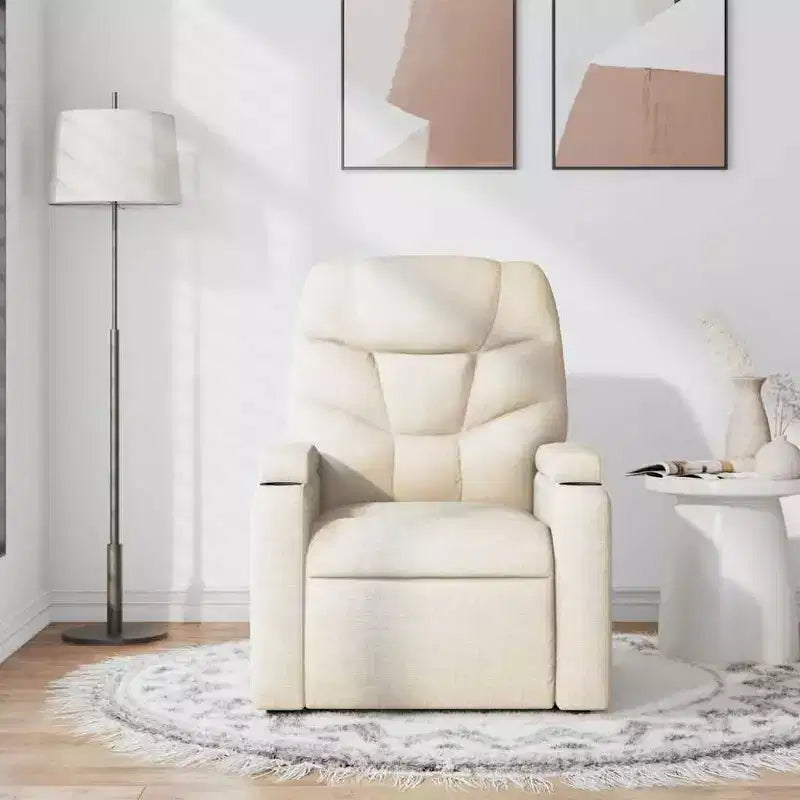 vidaXL Fauteuil inclinable en tissu crème - Massage vibrant 6 points, dossier et repose-pieds réglables
