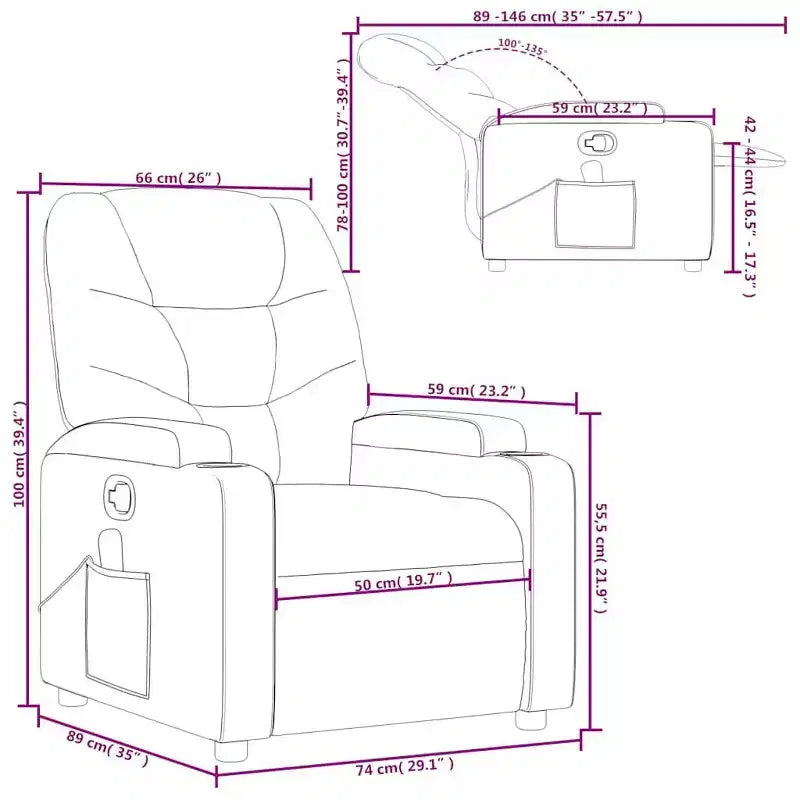 vidaXL Fauteuil inclinable en tissu crème - Massage vibrant 6 points, dossier et repose-pieds réglables