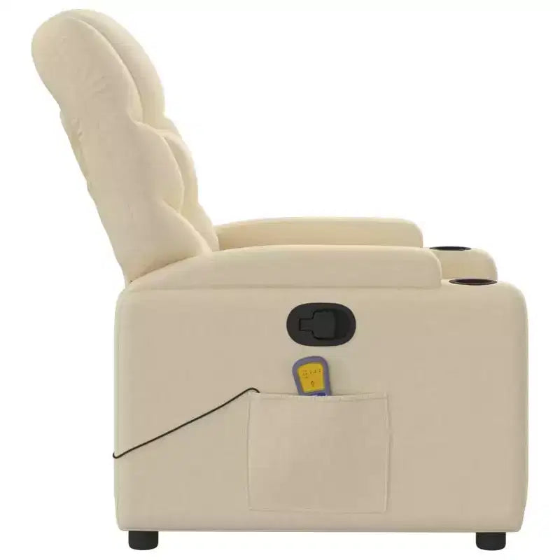 vidaXL Fauteuil inclinable en tissu crème - Massage vibrant 6 points, dossier et repose-pieds réglables