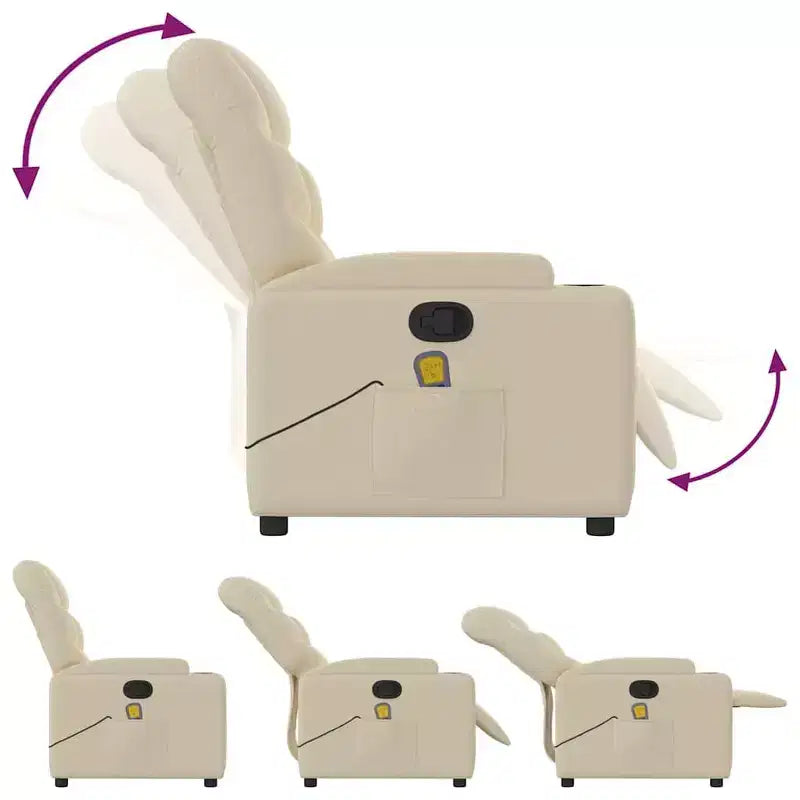 vidaXL Fauteuil inclinable en tissu crème - Massage vibrant 6 points, dossier et repose-pieds réglables