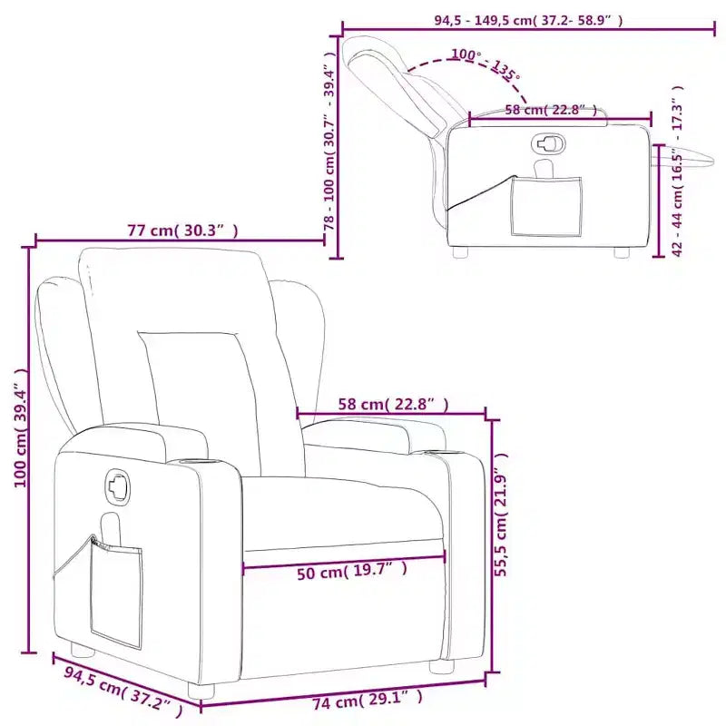 vidaXL Fauteuil inclinable en tissu noir - Massage par vibrations à 6 points, dossier et repose-pieds réglables pour une relaxation ultime