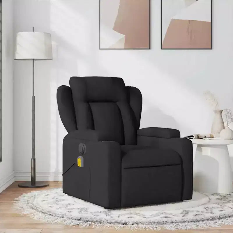 vidaXL Fauteuil inclinable en tissu noir - Massage par vibrations à 6 points, dossier et repose-pieds réglables pour une relaxation ultime