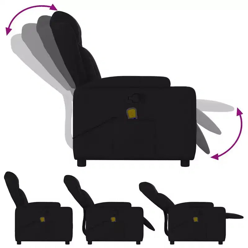 vidaXL Fauteuil inclinable en tissu noir - Massage par vibrations à 6 points, dossier et repose-pieds réglables pour une relaxation ultime