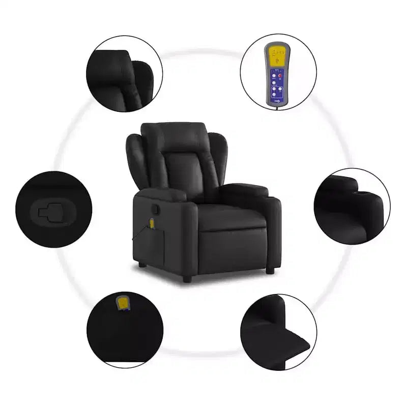 vidaXL Fauteuil inclinable en tissu noir - Massage par vibrations à 6 points, dossier et repose-pieds réglables pour une relaxation ultime