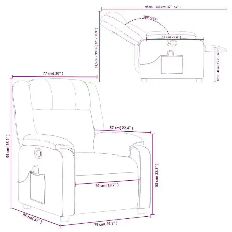 vidaXL Fauteuil inclinable de massage pour salon, 6 points de vibration réglables, tissu gris foncé