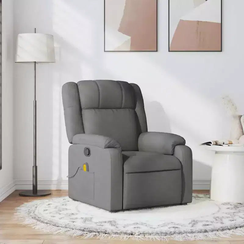 vidaXL Fauteuil inclinable de massage pour salon, 6 points de vibration réglables, tissu gris foncé