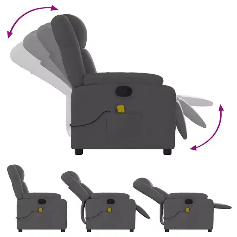 vidaXL Fauteuil inclinable de massage pour salon, 6 points de vibration réglables, tissu gris foncé