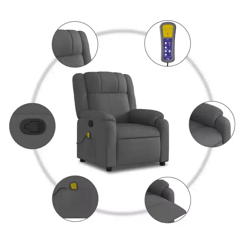 vidaXL Fauteuil inclinable de massage pour salon, 6 points de vibration réglables, tissu gris foncé