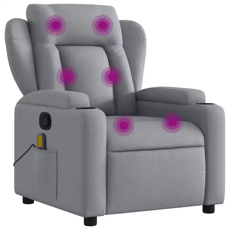 vidaXL Massage Recliner Chair - Light Gray Fabric, 6-Point Vibration, Manual Reclining, Cup Holders, Armchair with USB Power Source