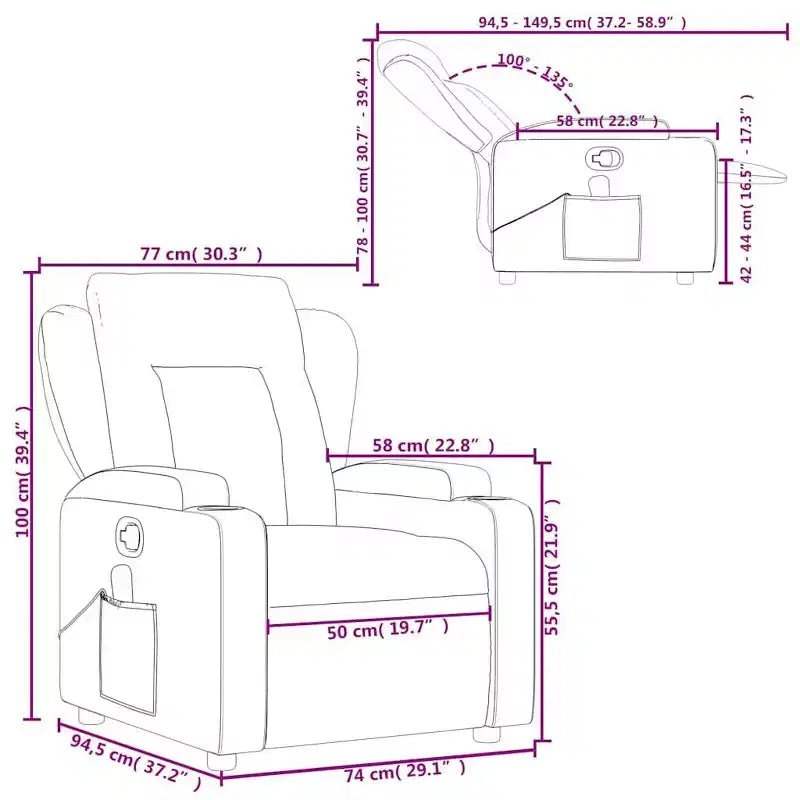 vidaXL Fauteuil inclinable de massage - Tissu gris clair, 6 points de vibration, inclinaison manuelle, porte-gobelets, fauteuil avec source d'alimentation USB