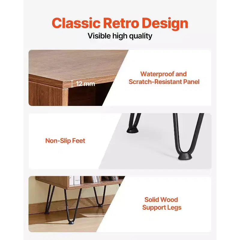 Meuble Support Platine Vinyle VEVOR, Meuble Platine Vinyle 3 Niveaux avec Rangement pour Disques Vinyles, Contient Jusqu'à 150 Albums, Meuble de Rangement pour Disques Vinyles avec Pieds en Métal, Marron