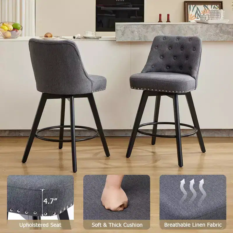 Lot de 2 tabourets de bar hauteur comptoir, tabourets de bar modernes pivotants avec dossier et pieds en bois, hauteur d'assise 66 cm, tabourets de bar rembourrés pour cuisine