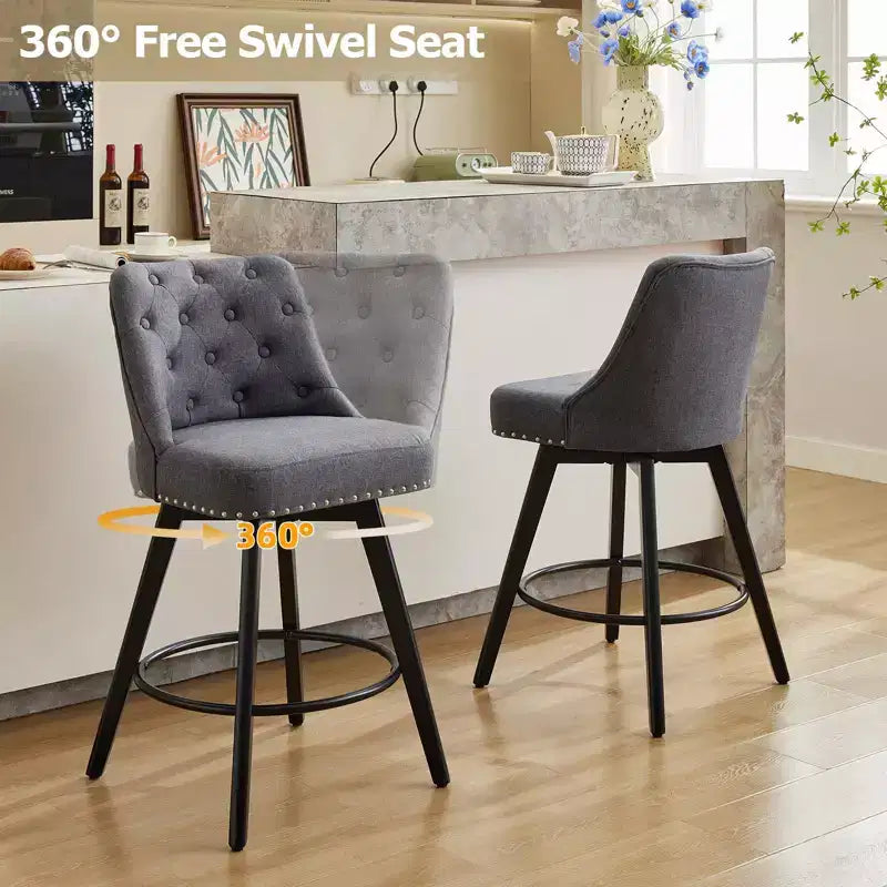 Lot de 2 tabourets de bar hauteur comptoir, tabourets de bar modernes pivotants avec dossier et pieds en bois, hauteur d'assise 66 cm, tabourets de bar rembourrés pour cuisine