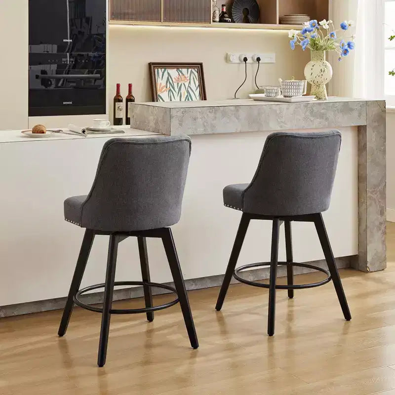 Lot de 2 tabourets de bar hauteur comptoir, tabourets de bar modernes pivotants avec dossier et pieds en bois, hauteur d'assise 66 cm, tabourets de bar rembourrés pour cuisine