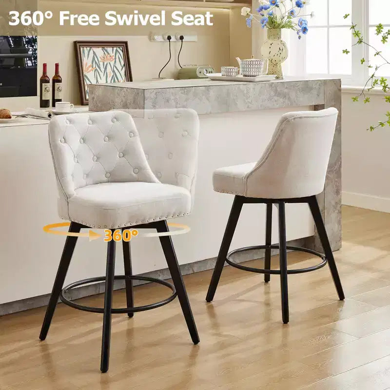 Lot de 2 tabourets de bar hauteur comptoir, tabourets de bar modernes pivotants avec dossier et pieds en bois, hauteur d'assise 66 cm, tabourets de bar rembourrés pour cuisine