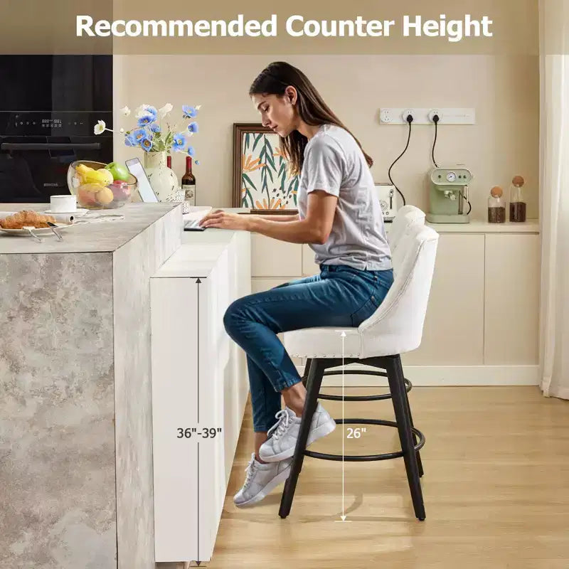 Lot de 2 tabourets de bar hauteur comptoir, tabourets de bar modernes pivotants avec dossier et pieds en bois, hauteur d'assise 66 cm, tabourets de bar rembourrés pour cuisine