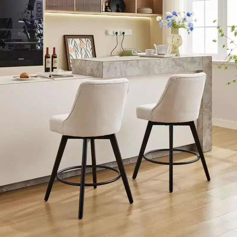 Lot de 2 tabourets de bar hauteur comptoir, tabourets de bar modernes pivotants avec dossier et pieds en bois, hauteur d'assise 66 cm, tabourets de bar rembourrés pour cuisine