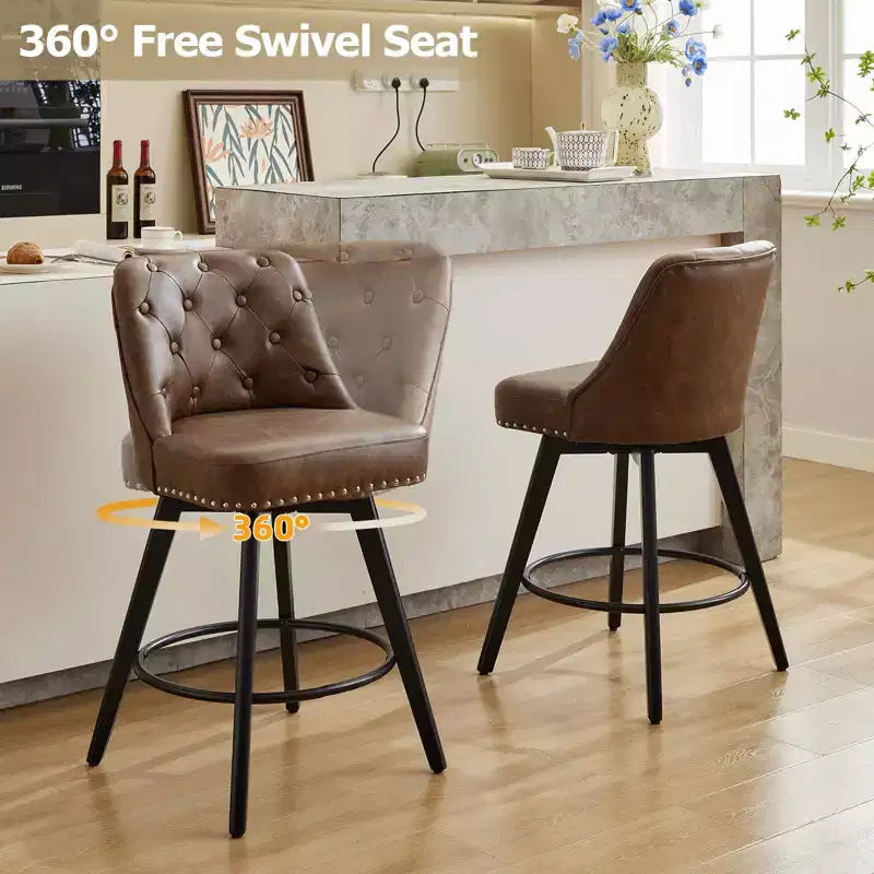 Lot de 2 tabourets de bar hauteur comptoir, tabourets de bar modernes pivotants avec dossier et pieds en bois, hauteur d'assise 66 cm, tabourets de bar rembourrés pour cuisine