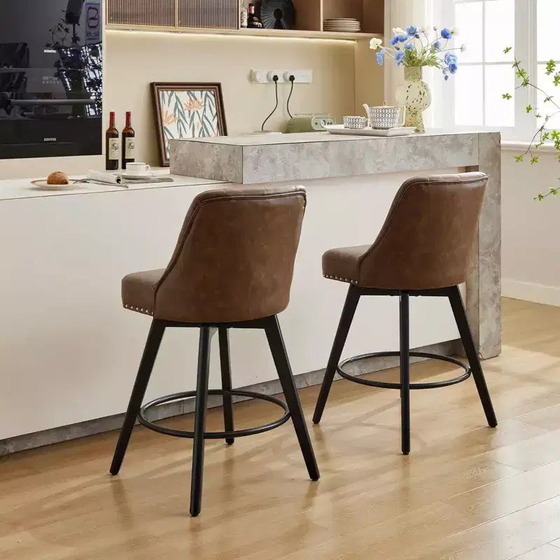 Lot de 2 tabourets de bar hauteur comptoir, tabourets de bar modernes pivotants avec dossier et pieds en bois, hauteur d'assise 66 cm, tabourets de bar rembourrés pour cuisine