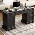 Dyonery administrative desk, wooden computer desk with drawers and cabinets, for home, study, work, writing, antique white home desk for work