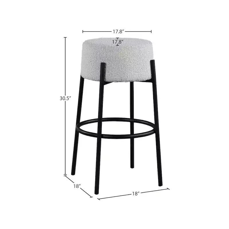 Meridian Furniture, Tabouret de bar en tissu bouclé crème Avalon