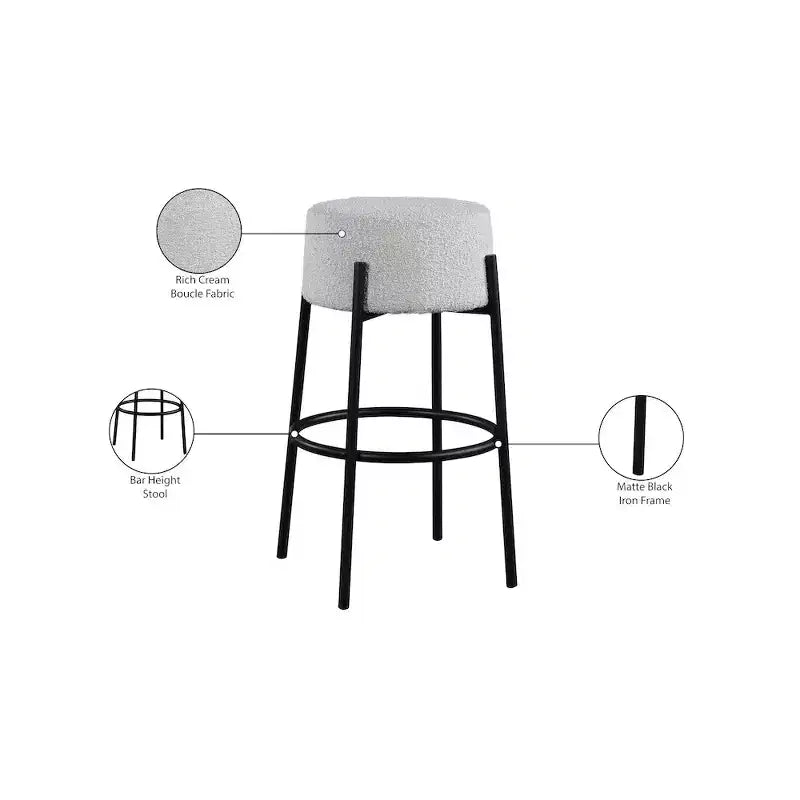 Meridian Furniture, Tabouret de bar en tissu bouclé crème Avalon