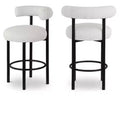 Meridian Furniture,Bordeaux Cream Boucle Fabric Stool, Set of 2