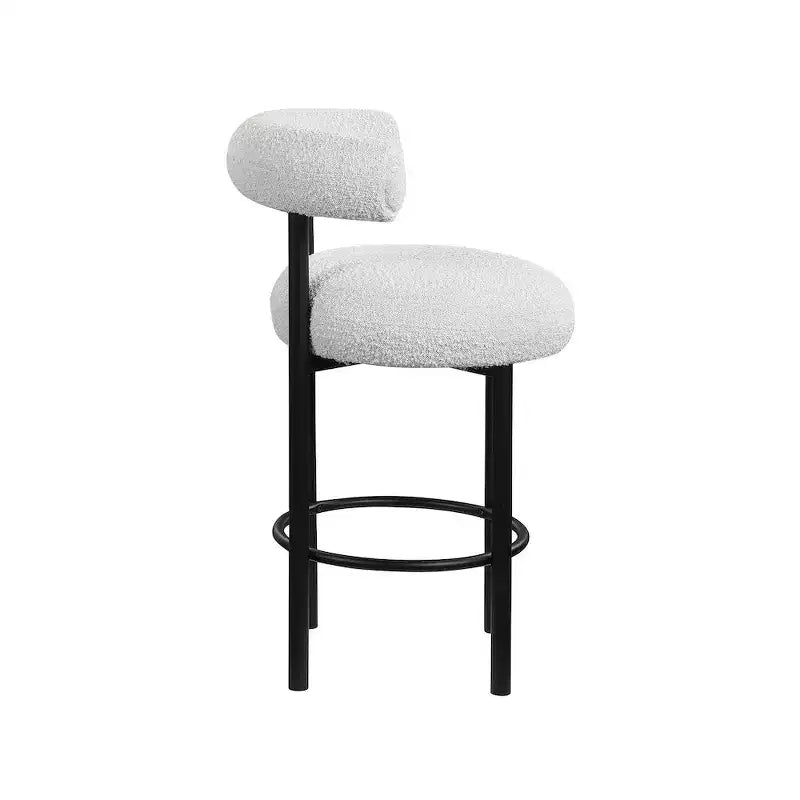 Meridian Furniture, Tabouret en tissu bouclé crème Bordeaux, Lot de 2