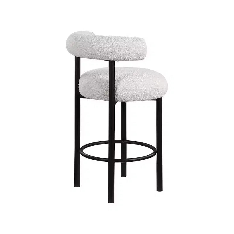 Meridian Furniture, Tabouret en tissu bouclé crème Bordeaux, Lot de 2