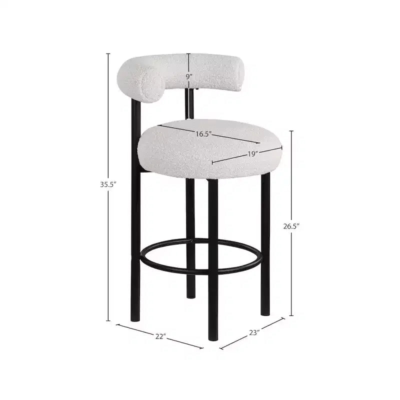 Meridian Furniture, Tabouret en tissu bouclé crème Bordeaux, Lot de 2