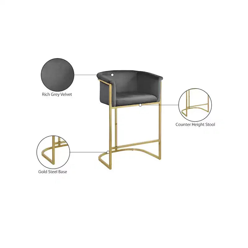 Tabouret Donatella en velours gris Meridian Furniture