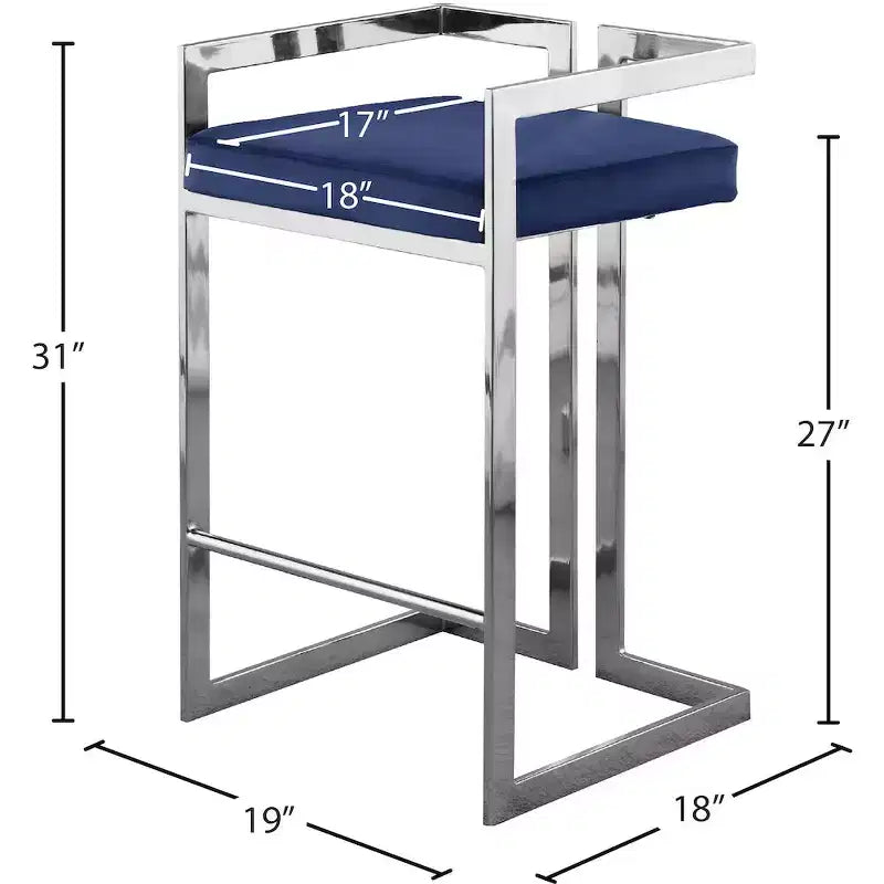 Meridian Furniture, Tabouret Ezra en velours bleu marine, lot de 2