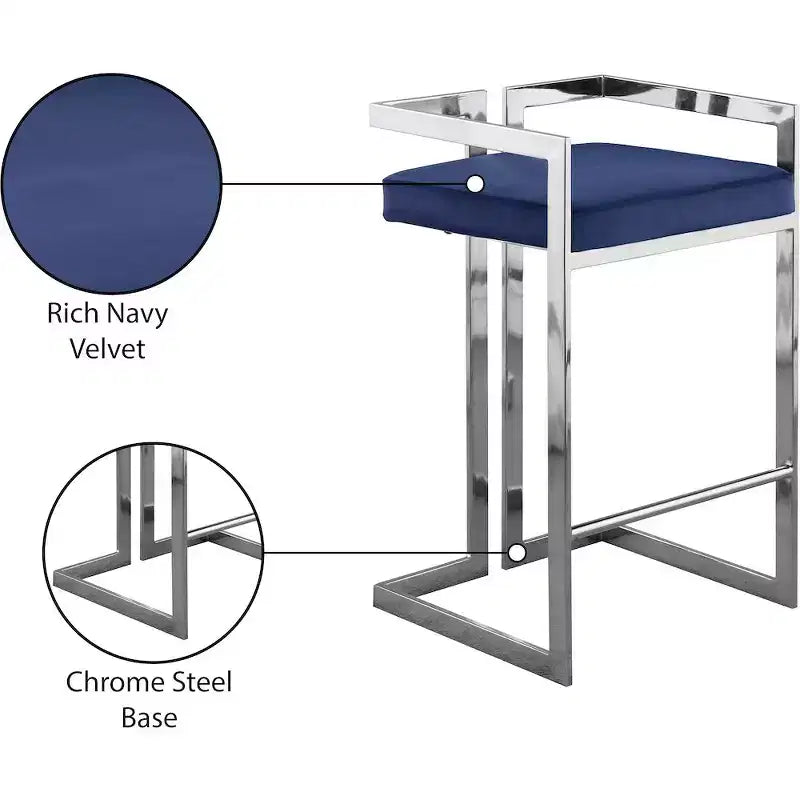 Meridian Furniture, Tabouret Ezra en velours bleu marine, lot de 2