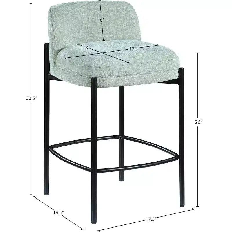 Meridian Furniture, Tabouret en tissu chenille Burton Mint, Lot de 2
