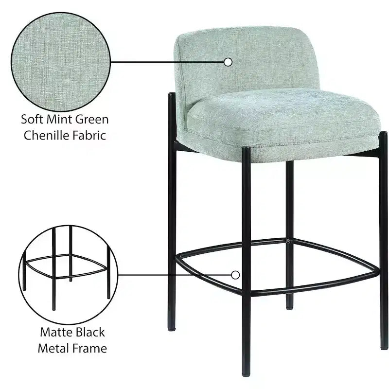 Meridian Furniture, Tabouret en tissu chenille Burton Mint, Lot de 2
