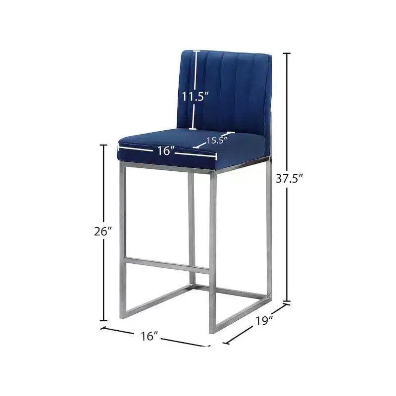 Meridian Furniture, Tabouret Giselle Velours Bleu Marine