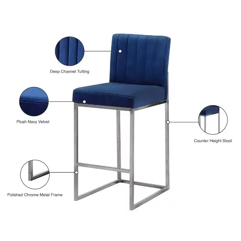 Meridian Furniture, Tabouret Giselle Velours Bleu Marine