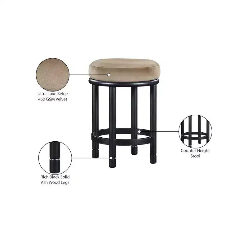 Meridian Furniture, Tabouret de comptoir Monette en velours beige