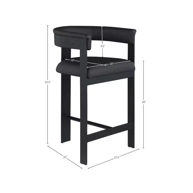 Meridian Furniture, Tabouret de comptoir Romeo en cuir végétalien noir, ensemble de 2