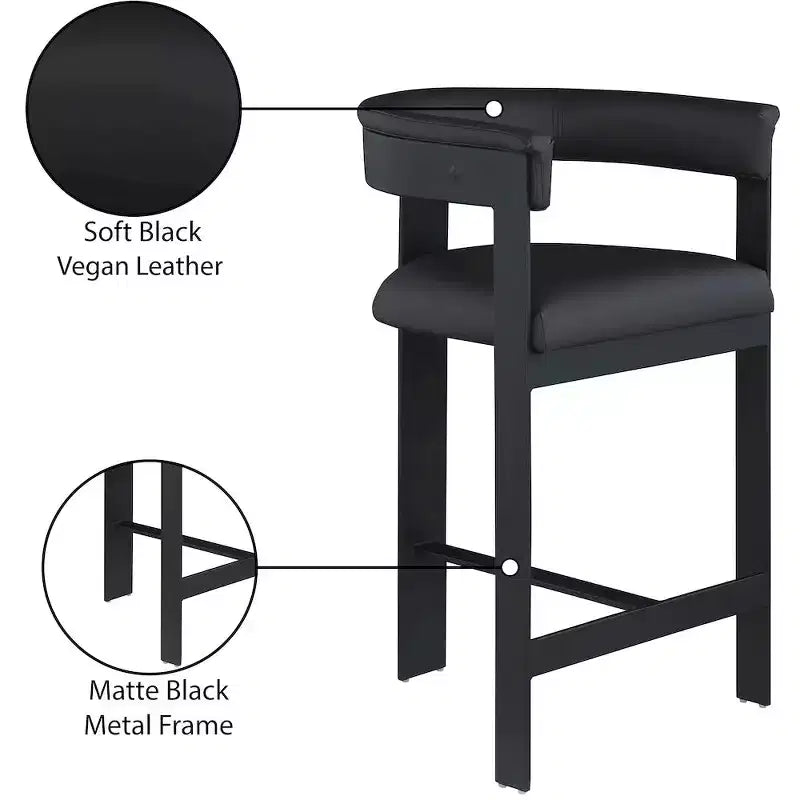 Meridian Furniture, Tabouret de comptoir Romeo en cuir végétalien noir, ensemble de 2