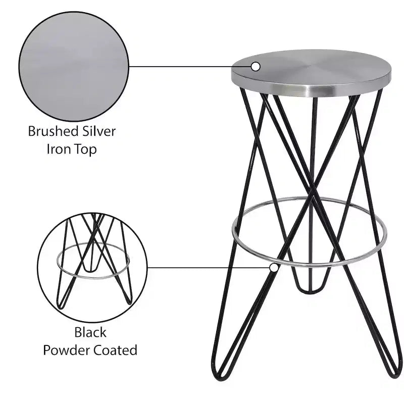 Tabouret de bar Meridian Furniture, Mercury en fer noir