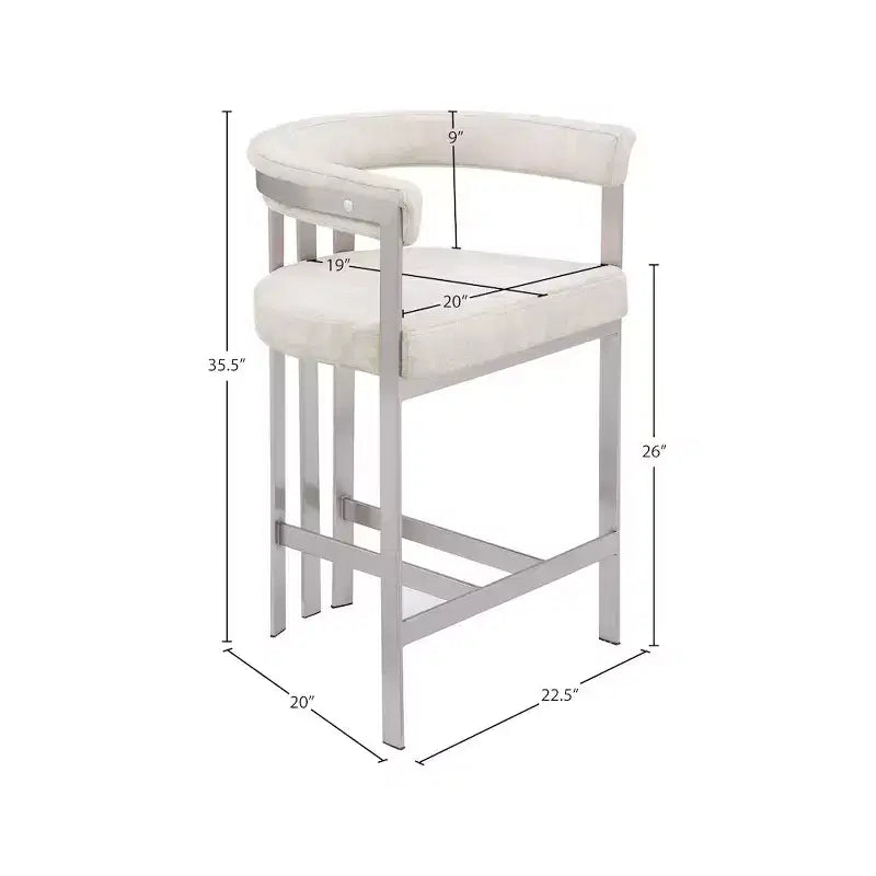 Tabouret de comptoir en velours Marcello Stone, ensemble de 2, Meridian Furniture
