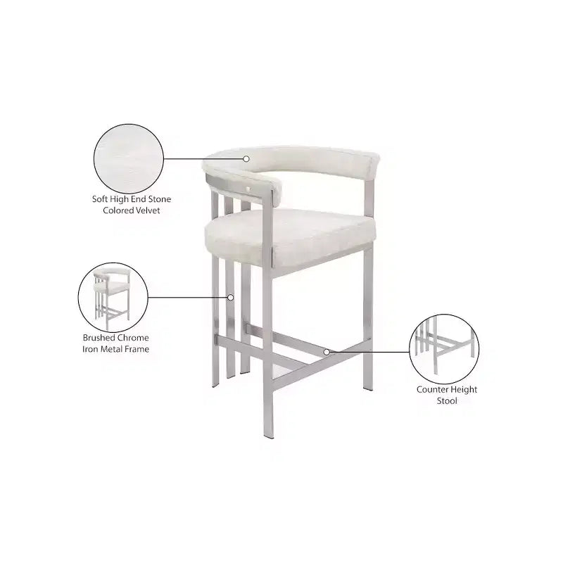 Tabouret de comptoir en velours Marcello Stone, ensemble de 2, Meridian Furniture