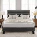 Bed Frame with Adjustable Headboard, Linen Fabric Upholstered, Heavy Duty Mattress Foundation, No Box Spring Needed