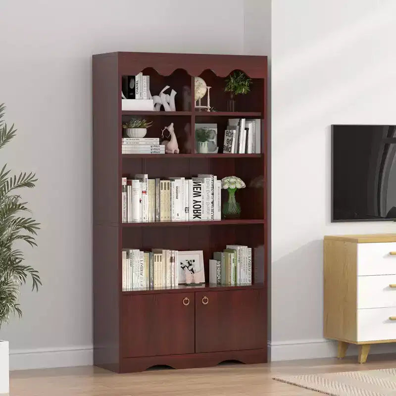 Bookshelf 5 Tier Open, Bookcase Modern with Doors, Wood Bookcase Storage Organizer Shelf, 63 inch Storage Shelves for Bedroom Living Room Office