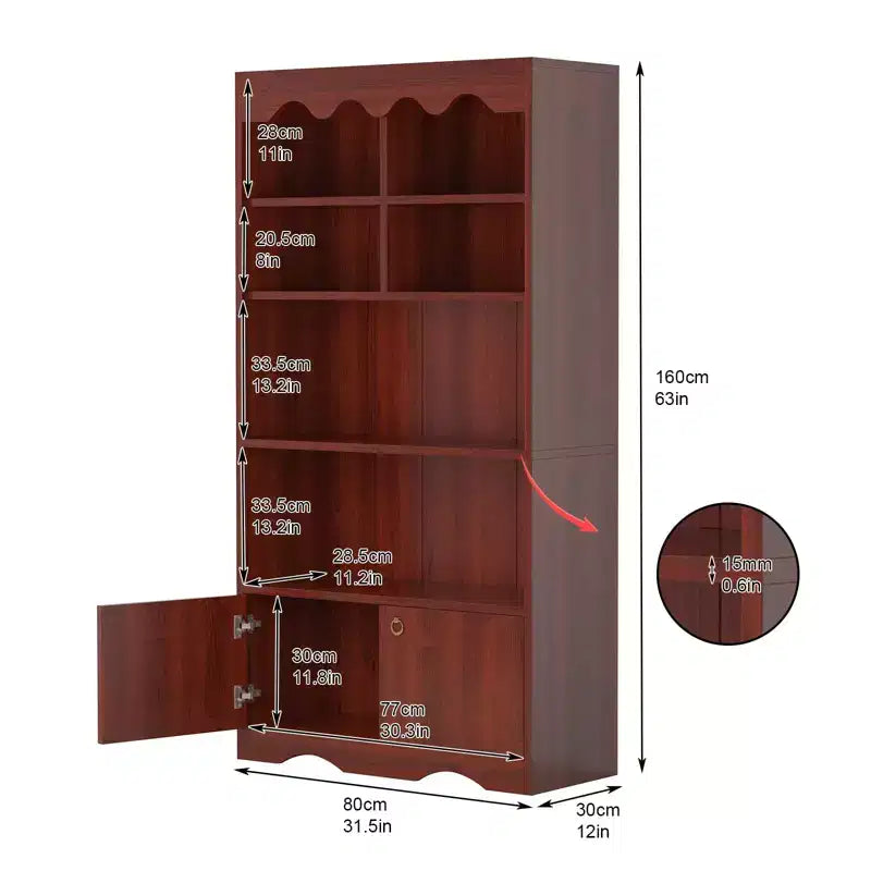Étagère à 5 niveaux ouverte, Bibliothèque moderne avec portes, Étagère de rangement en bois, Étagères de rangement de 160 cm pour chambre à coucher, salon, bureau