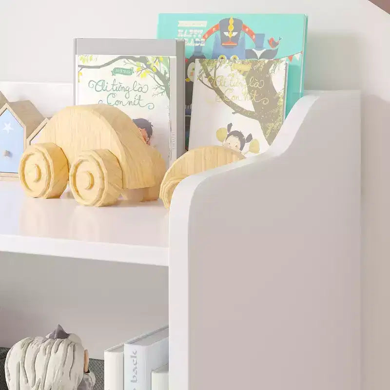 Rangement de jouets VECELO avec 3 bacs en tissu gris, étagère de rangement pour enfants, montage facile, blanc