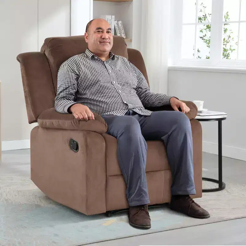 Bestier Fauteuil inclinable XL pour adultes, fauteuil manuel réglable, fauteuil inclinable simple pour salon, fauteuil rembourré, marron